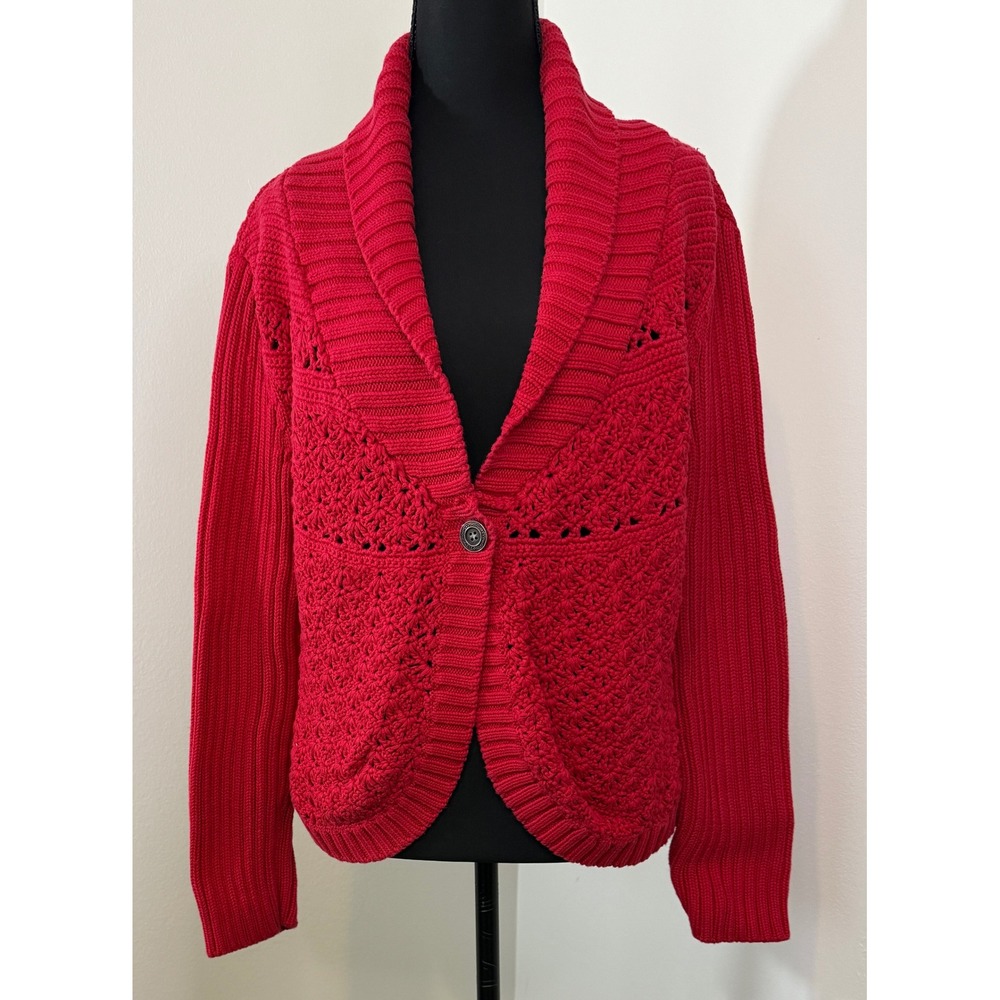 Chicos Red‎ Knit Shawl Collar Button Front Cardigan Sweater Size 2